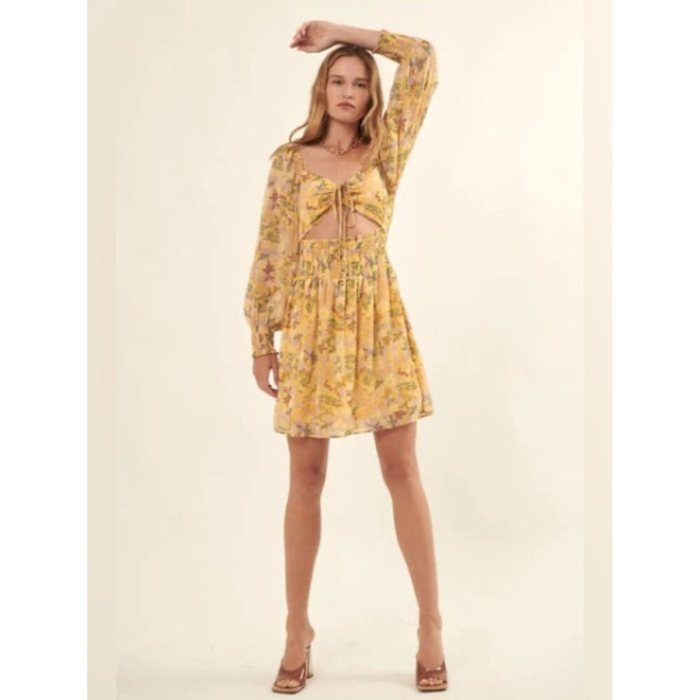 Promesa Floral Chiffon Tie Front Cutout Mini Dress NWT Size Small